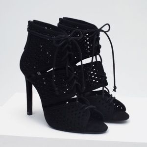 Zara Black Cut Work Lace Up Heel Size 39/ 8